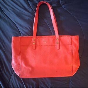 Fossil Orange/Coral Leather Tote Bag